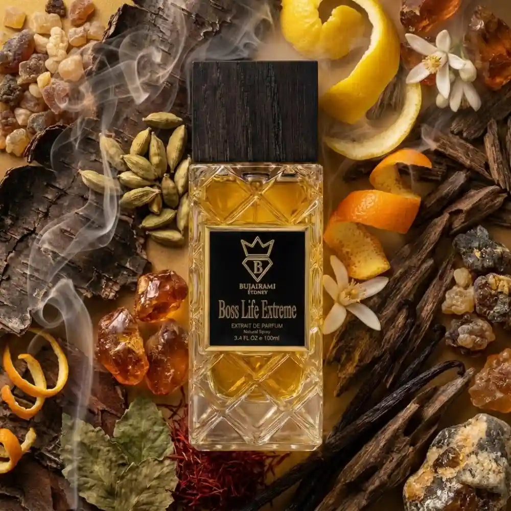 BUJAIRAMI BOSS LIFE EXTREME – Incienso, especias y oud profundo